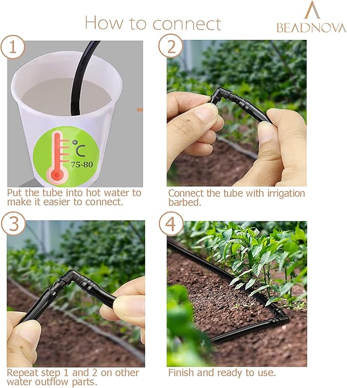 BEADNOVA Drip Irrigation Parts 20 Pcs 1/4 Inch Barbed Elbow Couplings Drip Irrigation Fittings Drip Line Connectors for 1/4 Inch Irrigation Tubing Garden Watering System (20pcs)