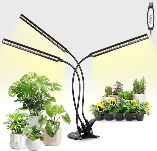 FOXGARDEN® Grow Lights Full Spectrum, Tri-Head Plant Lights for Indoor Growing with Flexible Gooseneck, 156 LEDs Clip Grow Lamp with 4/8/12H Timer, 4 Brightness Levels, Ideal for Indoor Growth