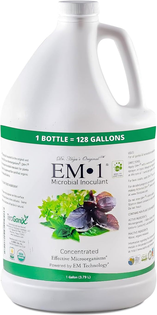 TeraGanix EM-1 Plant Growth, Microbial Inoculant Concentrate (1 Btl = 128 Gal), Soil Conditioner, Root Enhancer, Liquid Probiotic for Soils & Plants, Seed Germination, Garden, Lawn Care (1 Gallon)