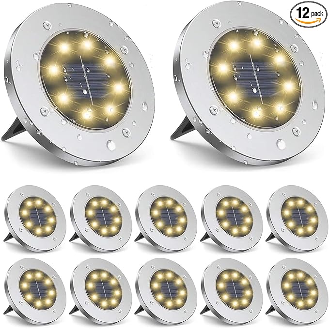 ZGWJ Solar Ground Lights,12 Pack Waterproof Solar Garden Lights, Upgraded Outdoor Garden Waterproof Bright in-Ground Lights, Landscape Lights for Pathway,Yard,Deck,Lawn,Patio,Walkway Warm White