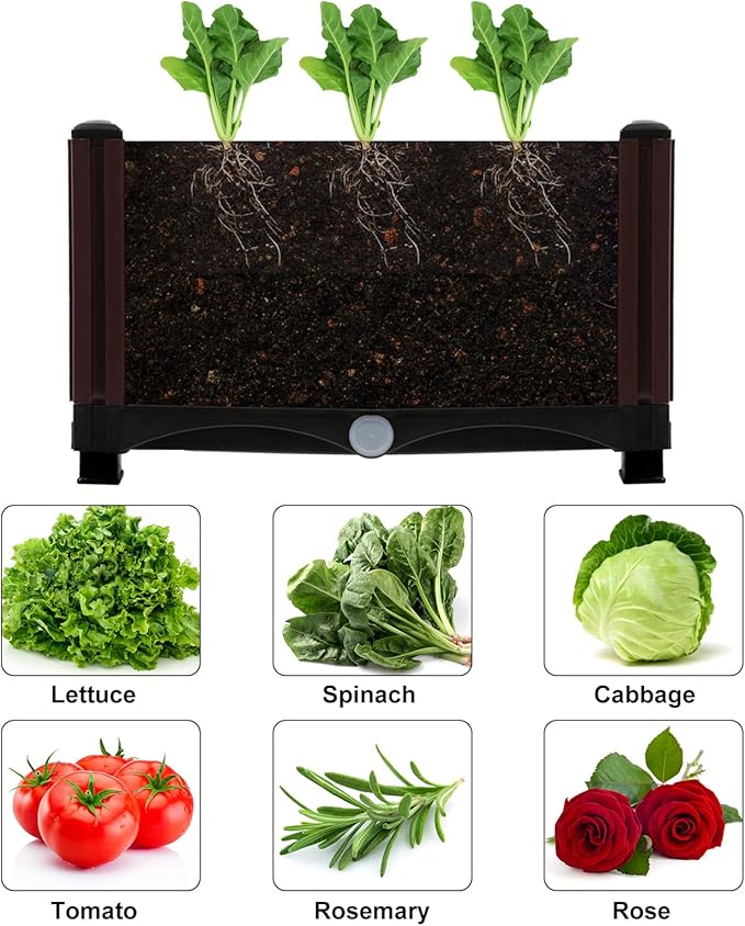 MAYOLIAH Raised Garden Bed with Drainage Elevated Planter Box Plastic Raised Beds for Gardening Vegetables Herb Flowers, Perfect for Indoor Outdoor Planting, 6 Boxes Brown