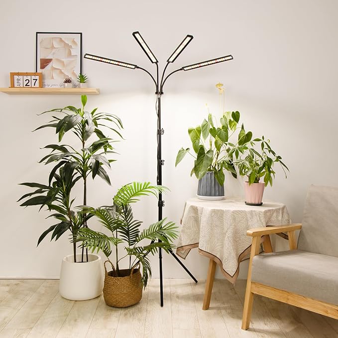 FOXGARDEN® Grow Lights for Indoor Plants Full Spectrum with Tripod Stand, Tall Plant Lights for Indoor Growing with Flexible Gooseneck, Four-Head Grow Lamp with 4/8/12H Timer & 4 Brightness Levels