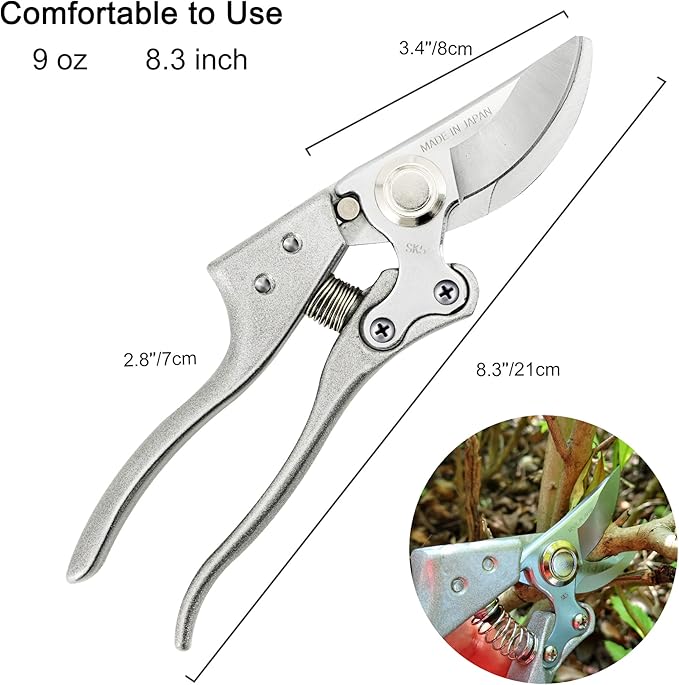 Pruning Shears for Gardening [Made in Japan] 8 Inch Bypass Garden Scissors Secateurs, Premium Japanese Gardening Tools Hand Pruner Clippers with Ergonomic Handle