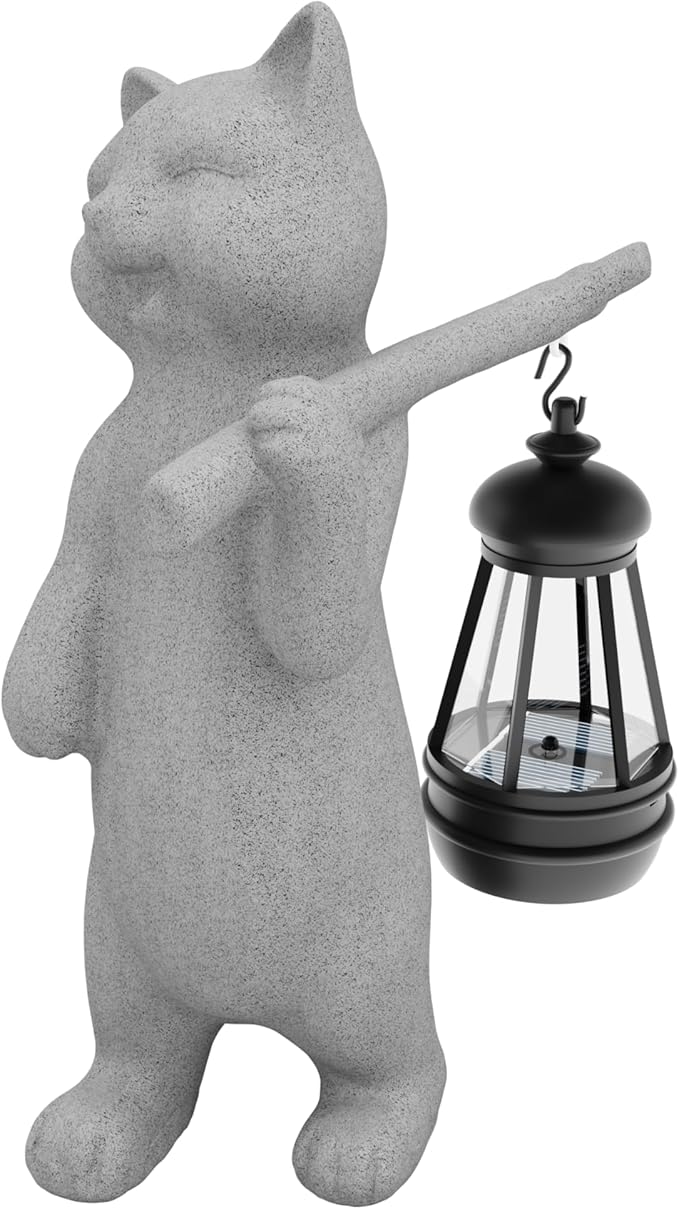 Solar Powered Garden Resin Statue Lights, 10 Inch Waterproof Outdoor Animal Cute Cat Figurine Lights, Suitable for Patios, Balconies, Lawns, Courtyards, Etc. (Walking01)