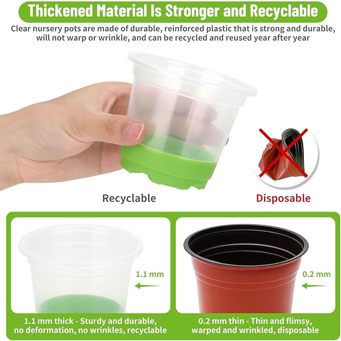 Caffox 57PCS Reusable Seed Starter Kit Includes 26 Packs 4" Clear Nursery Pots with Silicone Base, Repotting Mat, Gardening Gloves, Plant Labels and Seedling Tools for Easy Transplant
