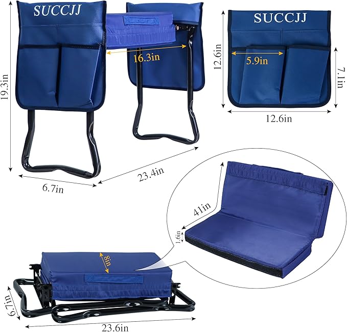 Garden Kneeler and Seat Heavy Duty,Gardening Stools and Seats for Seniors,Garden Seat and Kneeler Foldable Kneeling Bench with 2 Tool Pouches,Extra Wide Garden Bench for Kneeling and Sitting