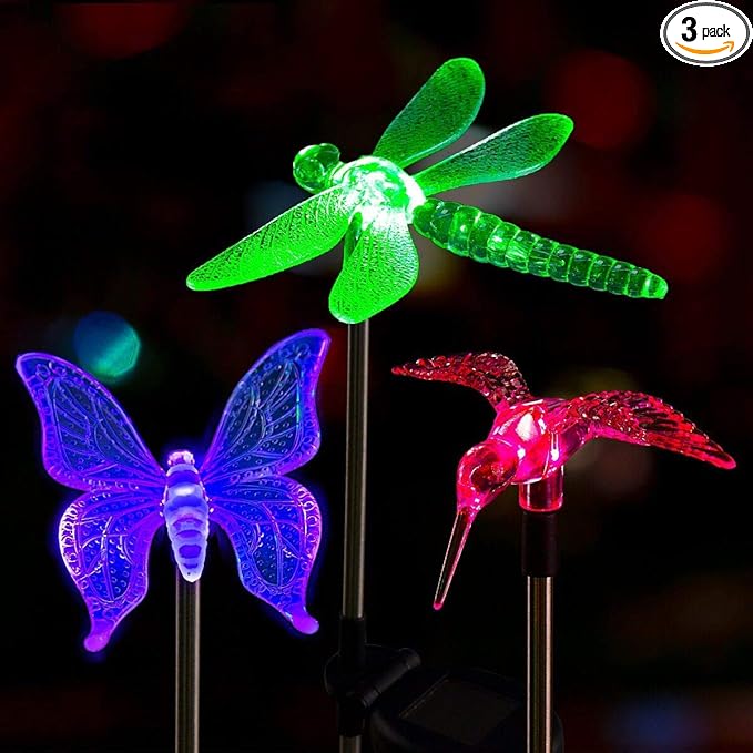 SOLPEX Solar Garden Lights, 3 Pack Solar Butterfly Lights Yard Decoration, Multi-Color Changing LED Solar Light Stakes, Solar Yard Lights for Garden, Patio, Lawn, Solar Bird Lights