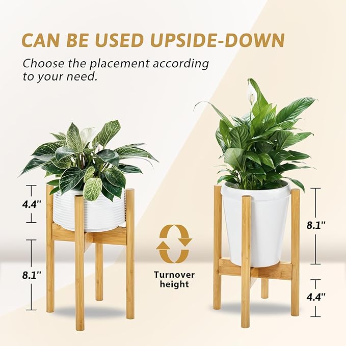 Adjustable Plant Stand Indoor, Bamboo Plant Holder 8 9 10 11 12 Inches, Small Corner Planter Stand for Indoor Plants, Single Floor Plant Stand for Living Room Balcony, Natural