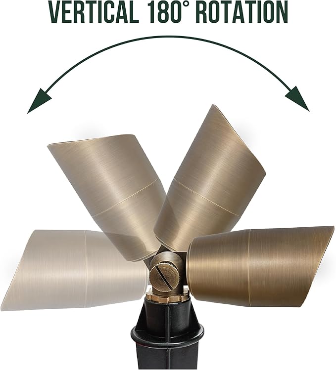 GKOLED Solid Brass Low Voltage Compact Spotlight, 12V AC/DC Waterproof Outdoor Landscape Spot Lights for House Trees Garden Yard Lawn, Up Light with 5W 2700K MR16 Bulb, Stake Included