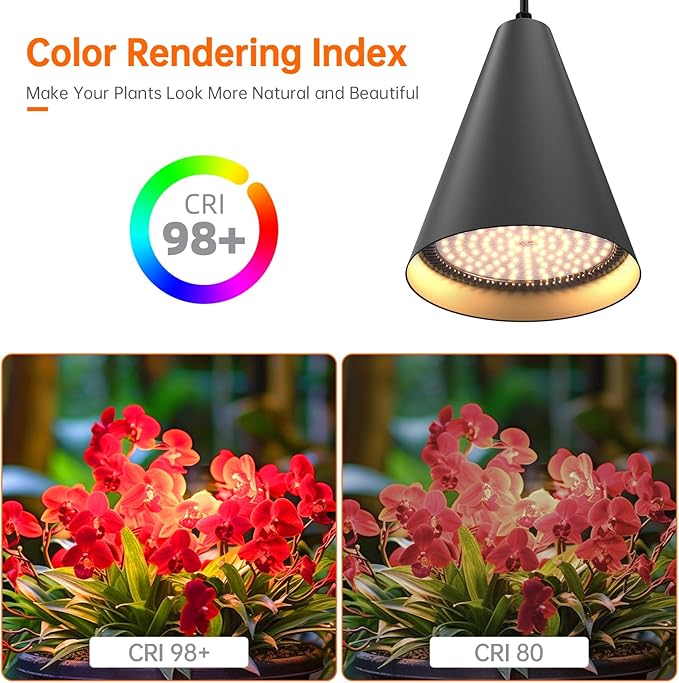 Hanging Grow Lights, Full Spectrum Hanging Plant Lights for Indoor Plants, 25W Black Grow Light Bulbs with 16.4FT Power Cord, 3000K Grow Light for Indoor Plant with Timer for Garden, Flowers