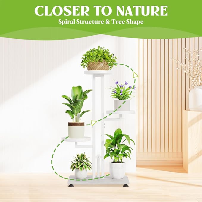 iDavosic.ly 4 Tier Plant Stand Indoor Outdoor, Tiered Corner Multiple Flower Pot Holder Shelf, Metal 28 Inch Tall Display Rack for Patio Porch Living Room Garden Balcony Bedroom, White