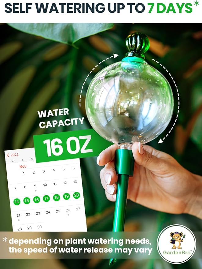 16 Oz Plant Watering Globes For Indoor Plants With Metal Self Watering Planter Insert - Premium XL Glass Hand-blown Globes - Automatic Indoor Planter Waterer, Gift Idea For Gardeners [3 PCS]