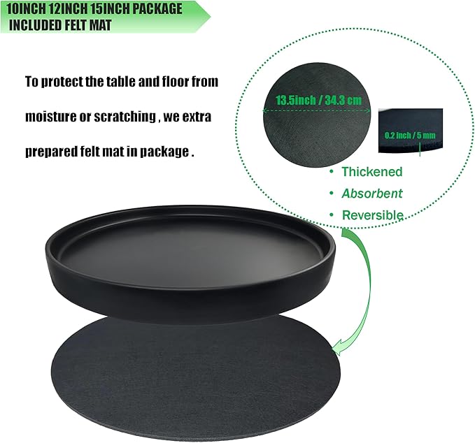 Ceramic Plant Saucer Black Deep Pot Tray - 1 Pack 15 inch, Planter Saucers Water Drip Trays for Indoors Outdoor, Thick Durable Sturdy Flower Pot Saucers for Glazing Pots Base, More Sizes 3-15 inch
