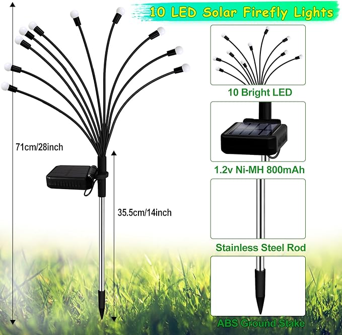St Patricks Day Decorations Solar Garden Green Lights Outdoor, 2 Pack 20 LED Solar Firefly Lights, Waterproof Solar Wind Swaying Lights for St. Patrick's Day Irish Day Outside Yard Patio Decoration