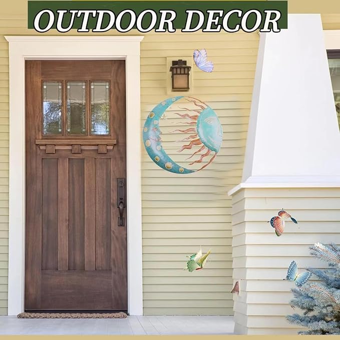 Jannity Metal Sun Wall Decor,11.02 Inches Large Metal Wall Art with Sun Moon Stars Retro Moon Sun Wall Decoration Hanging for Indoor Outdoor Patio Yard Home Garden