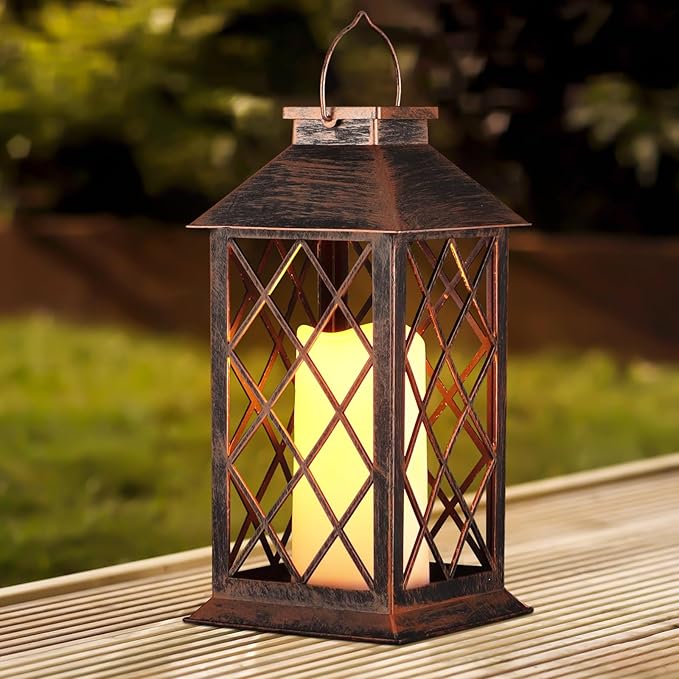Solar Lantern Outdoor Waterproof Garden Decor Hanging Lanterns Birthday Gifts for Women Mom 11" LED Flickering Flameless Candle Christmas Table Lights for Yard, Patio, Porch, Backyard (1 Packs)