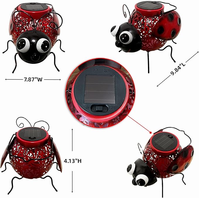 Teaeeno Ladybug Solar Light Lantern Garden Decor,Metal Animal Decorative Ladybug Sculpture,Garden Yard Lawn Backyard Ornament Decor,Home, Lawn, Patio,Metal Animal Ornament, Women/Gardening Gifts