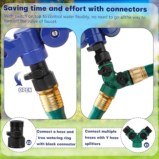 2Pcs 360° Tree Water System Tree Watering Ring 13 Inch Circle Sprinkler and Irrigation System Targeted Water with Y Hose Splitter for New Tree Outdoor Plants Raised Garden Beds Shrubs (Bule, Small)