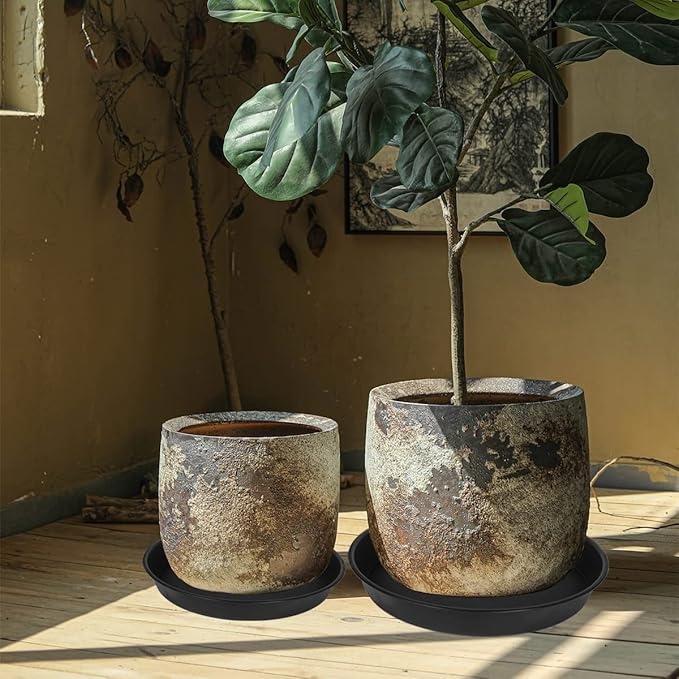 4 Pack of 16 17 inch Plant Saucer (15 inch Base), 2.3" Depth, Heavy Duty Deep Plant Trays for Pots, Plastic Plant Saucers for Indoors, Bird Bath Bowls, Drip Trays for Planter (17", Black)