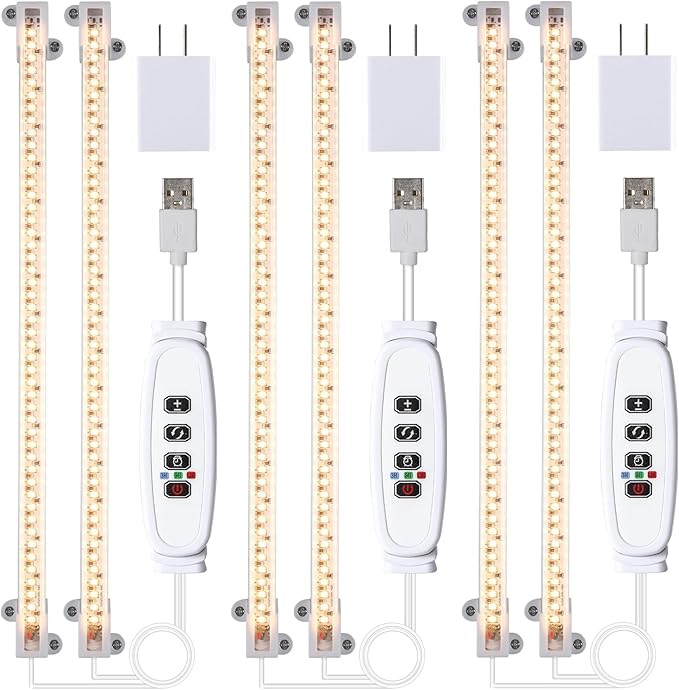 LED Grow Light Strips, Full Spectrum Plant Growing Lights for Indoor Plants 3000K, 144 LEDs Plant Lamp with 3/9/12H Timer, 10 Dimmable Levels, 3 Head 13 Inches (2 Strip 3 Pack 3000K)