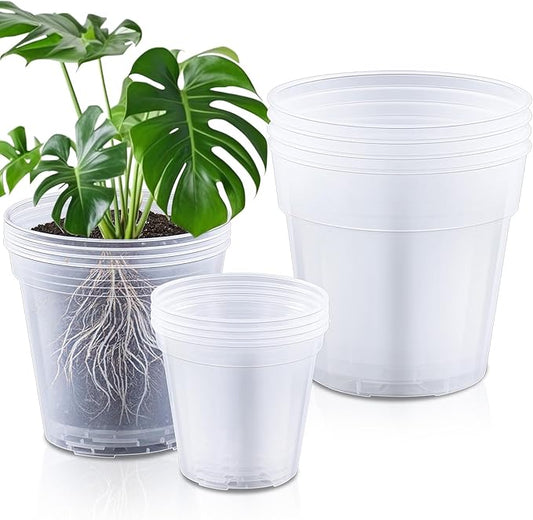 Vesici Large Size Clear Nursery Pots Variety Pack Plant Pots with Drainage Holes Planters for Indoor Plants Flexible Transparent Plastic Plant Bottle Succulents(12 Pcs,6/8/10 Inch)