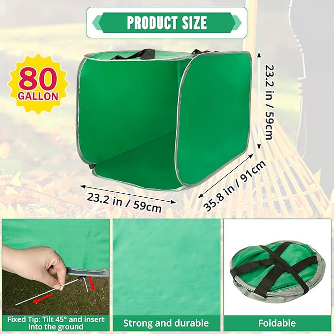 PUNCHMAN Foldable Lawn and Leaf Collector - Pop up Reusable Leaf Bags with Handles,Easy Leaf Remover for Yard and Lawn,Collapsible Garden Leaf Clean up and Picker Trash Bag for Leaves with Golves