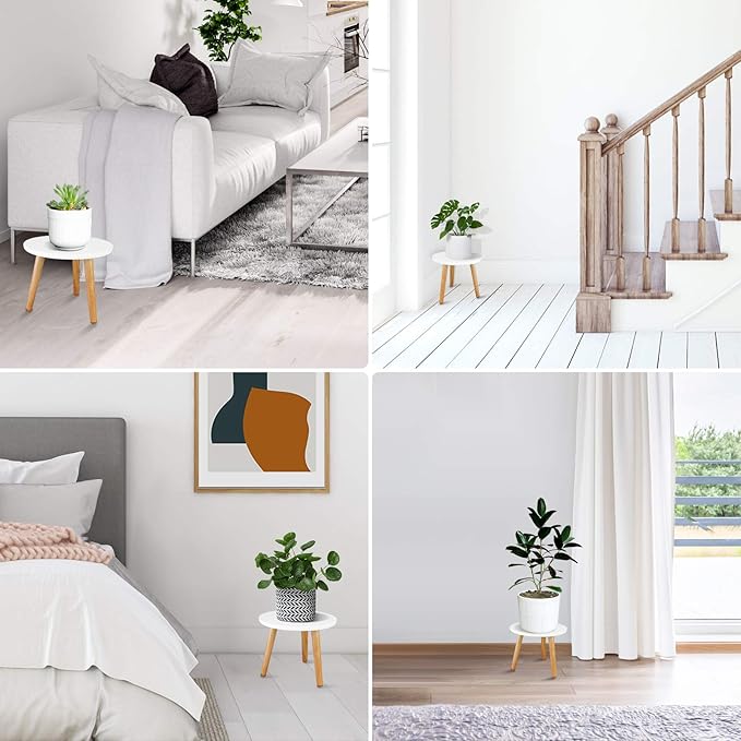 Uneedem Indoor Plant Stand Wood Mid Century Modern Small Round Side Plant Table for Indoor Plants, 8.9" Tall Plant Holder for Flower Pots End Table