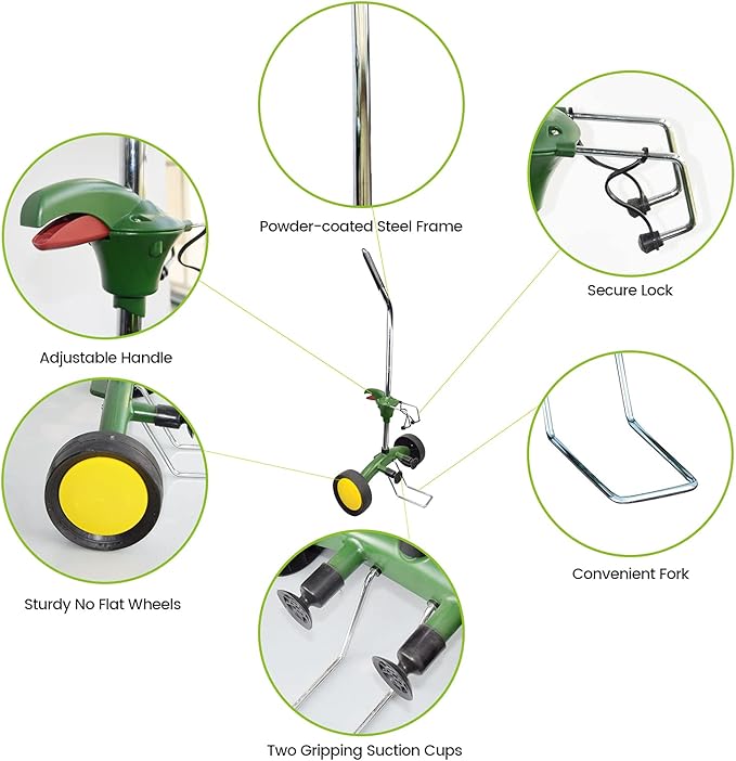 EJWOX Garden Pot Mover with Adjustable Handle - Heavy Duty Plant Dolly Caddy with Sturdy Flat-Free Wheels and Gripping Suction Cups, Max 165 Lbs Weight Capacity