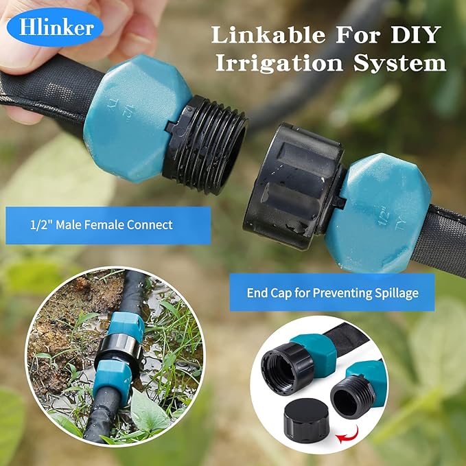 Flat Soaker Hose 15 25 50 75 FT for Garden Beds, 25Ft 1/2" Linkable Consistent Drip Irrigation Hose Save 80% Water, Leakproof Heavy Duty Double Layer Sprinkler Hose