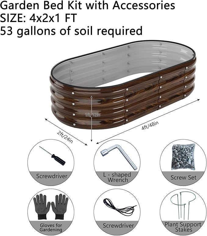 Galvanized Metal Raised Garden Bed Kit for Gardening Outdoor Planter Grow Garden Box Raised Flower Bed Galvanized Planter Outdoor Brown 2PC