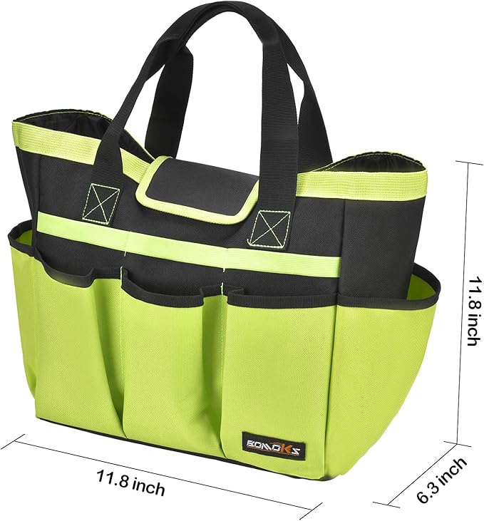 Garden Tool Bag with 10 Pockets,Heavy Duty Garden Plant Tool Set Store Content Bag,Garden Tool Organizer,Great Gardening Gifts,Green