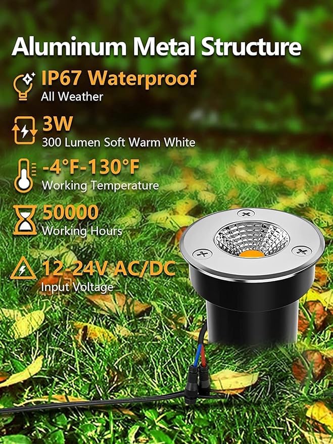 ZUCKEO 16Pack Low Voltage Landscape Lights 3w Well Lights LED In Ground Light with Timer Transformer and Connector, IP67 Waterproof Outdoor Accent Lighting for Yard Garden Pathway Walkway Deck Step