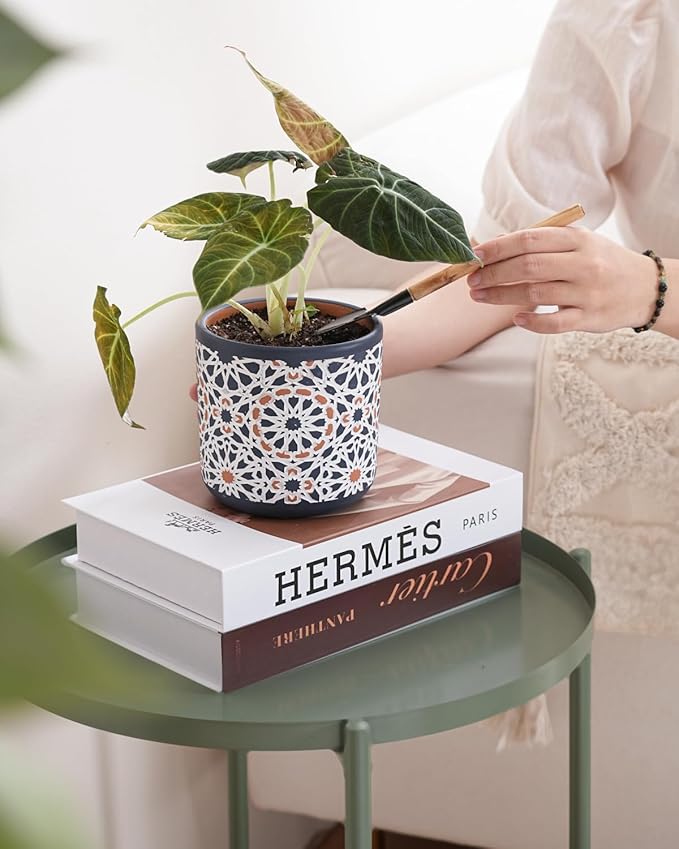 2 Pack Ceramic Flower Pots for Indoor Plants, 5 Inch Boho Plant Pot with Drainage Holes,Modern Planter for Decorative Succulents/Snake Plant/Orchid/Peace Lily/House Plants(Blue)