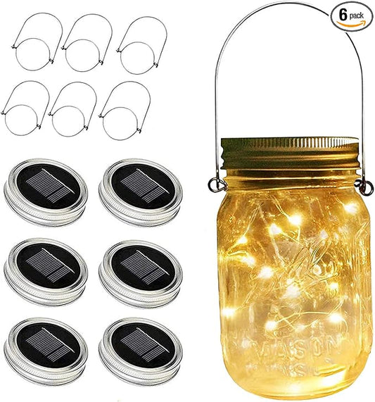ZNYCYE Mason Jar Solar Lights for Outside, 6 Pack 30Led Fairy Lights Mason Jar Solar Lids Outdoor Waterproof String Lights with Hanger (No Jars) Best for Patio Garden Yard Lawn Decor(Warm White)