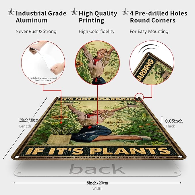 Bestylez Gardening Gifts Vintage Gardening Tin Sign It‘s Not Hoarding If It's Plants Sign for Home Garden Greenhouse Living Room Bedroom Outdoor Decor 8X12 Inch (3066)