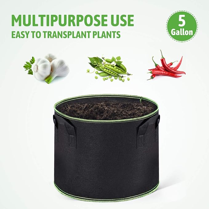 Delxo 20 Pack 5 Gallon Grow Bags Heavy Duty Aeration Fabric Pots Thickened Nonwoven Garden Plant Growing Bags with Handles for Planting