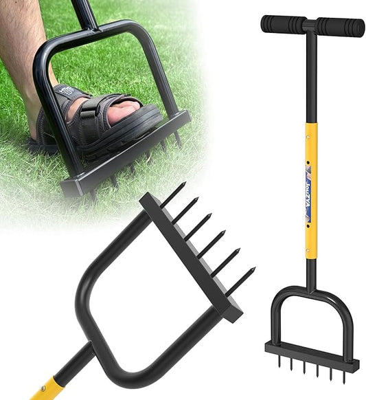 Adjustable Lawn Aerator Spike Tool with Wide Foot Plate, 6 Enlarged 6mm Spikes Manual Yard Grass Aerator Gardening Tool for Lawn Care Courtyards, 38''