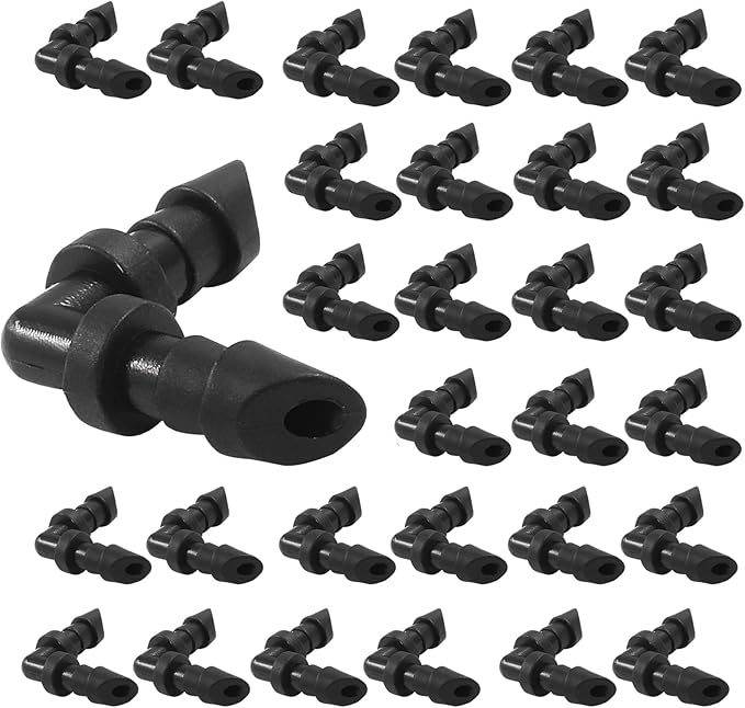 100 Pcs Drip Irrigation Elbow Fittings, Barbed Elbow Connectors Fits Universal 1/4 Inch Drip Tubing,Irrigation Elbow for Drip or Sprinkler System(Black)