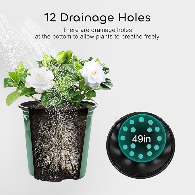 GROWNEER 48 Set 6" 1 Gallon for Plants Flexible Nursery Pot with Drainage Hole and 15 Pcs Plant Labels, Flower Plant Container for Indoor Outdoor, Seedlings, Vegetables, Succulents, Green