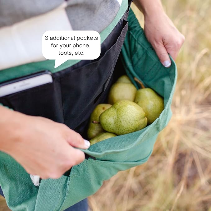 Roo Gardening Apron with Pockets & Harvesting, Picking Pouch - Adjustable, Water-resistant, Washable Canvas Cotton