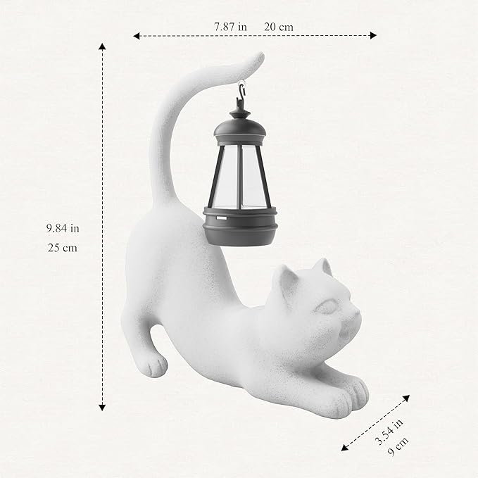 Solar Cat Garden Statue 10 Inch Porch Patio Decor for Outside Yard Decoration Outdoor Unique Housewarming Gardening Birthday Gifts for Cat Lovers Women Grandma