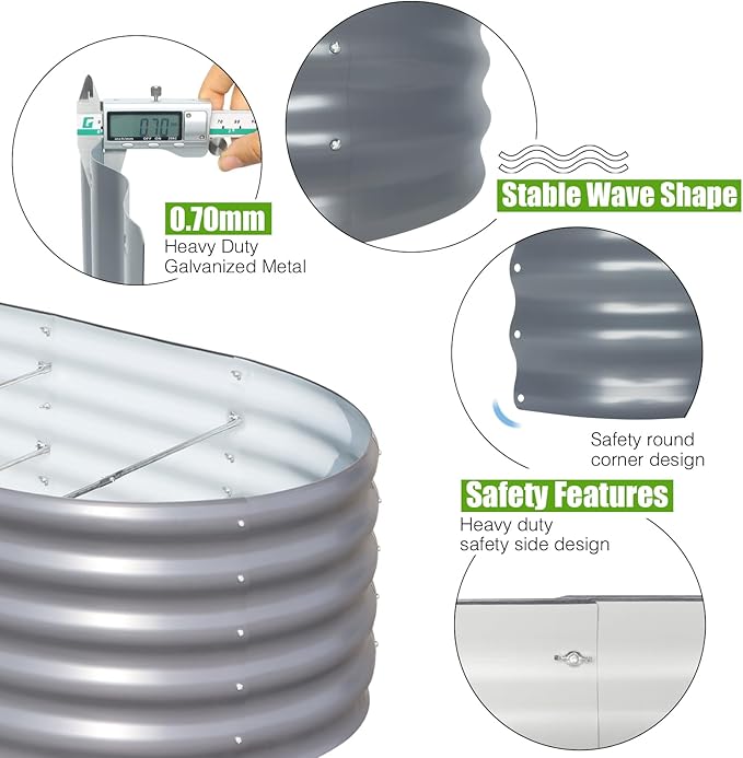 SnugNiture Galvanized Raised Garden Bed, 6x3x1.5ft Oval Metal Planter Box for Planting Outdoor Plants Vegetables