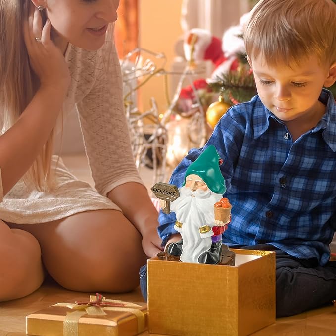 Bbiamsleep 8 Inch Garden Gnome Statue Resin Gnome Figurine with Welcome Sign Outdoor Garden Gnome with Tree Stump Gnome Lawn Statue for Indoor Outdoor Home Patio Yard Lawn Fairy Garden Decor