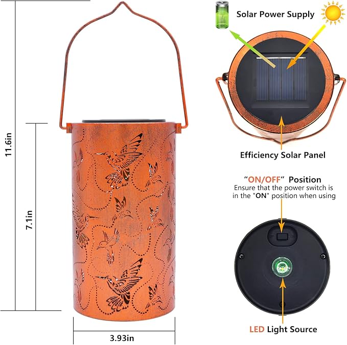 Solar Lanterns Outdoor Hanging Hummingbird Decor Lantern,Waterproof Hollow Out Metal Decorative Garden Light,Graceful Decoration for Patio,Yard,Landscape,Walkway,Festival