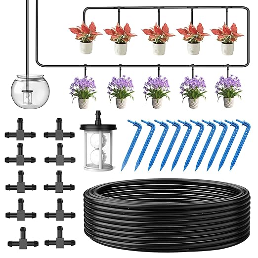 Drip lrrigation Kit System, Solar Automatic DlY Watering Device Supported Pots Plants, Equipment Set for Garden Greenhouse Flower Bed Patio Lawn(Extra Accessories Kit)