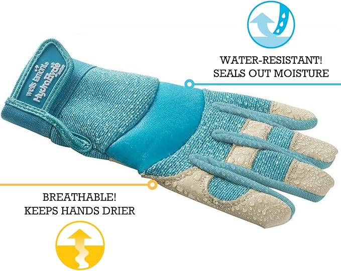 Wells Lamont Women's Hybrid Work/Gardening Gloves | Water-Resistant HydraHyde Leather |Aqua, Medium (3204M)