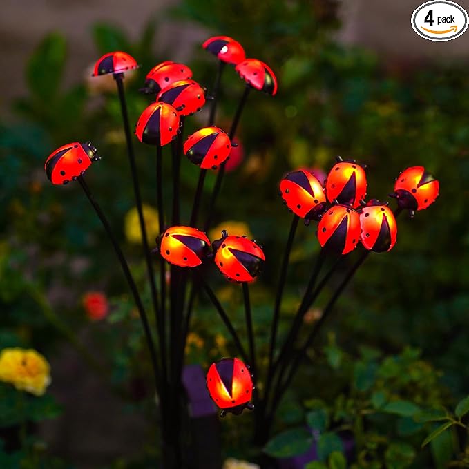 Nacome Solar Ladybug Outdoor Lights for Outside: Waterproof Swaying Patio Path Light for Garden Decor Yard Porch Landscape Decoration – Solar Fairy Lights(4pack) Gifts for Mom Grandma