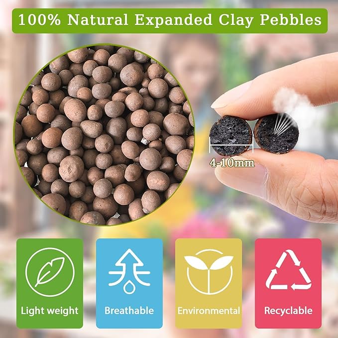 ZeeDix 5.5LB Expanded Clay Pebbles, 4mm-16mm Clay Leca Balls Clay Pebbles for Plants, Natural Clay Pellets Balls for Hydroponic, Indoor Plants Drainage, Gardening, Orchids, Decoration, Aquaponics