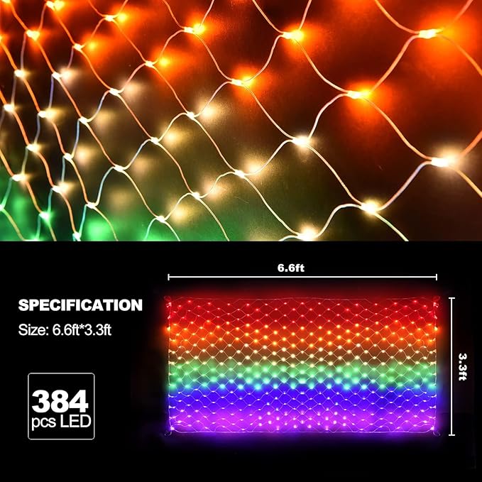 LGBTQ Pride Flag Outdoor 6.6 x 3.3 Foot, 8 Modes Rainbow String Lights with 384 Super Bright LED, Vivid Colors Waterproof Pride Decorations, Progress Pride Flag for Pride Month, Room, Party and Yard
