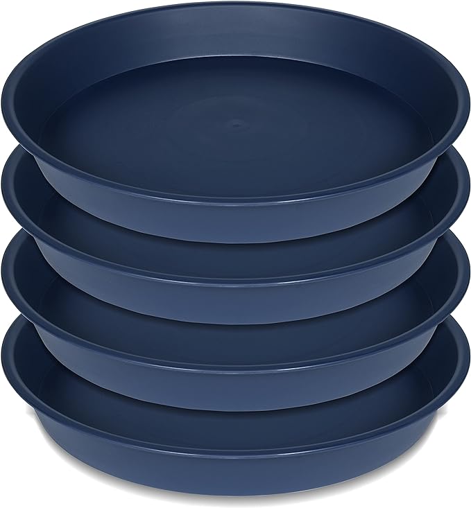 4 Pack of 16 17 inch Plant Saucer (15 inch Base), 2.3" Depth, Heavy Duty Deep Plant Trays for Planter Pots, Bird Bath Bowls, Plastic Plant Saucers for Indoors (17", Blue)